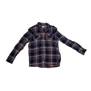 True Religion Men’s Small Plaid Western Button Up Shirt Red Blue Flannel